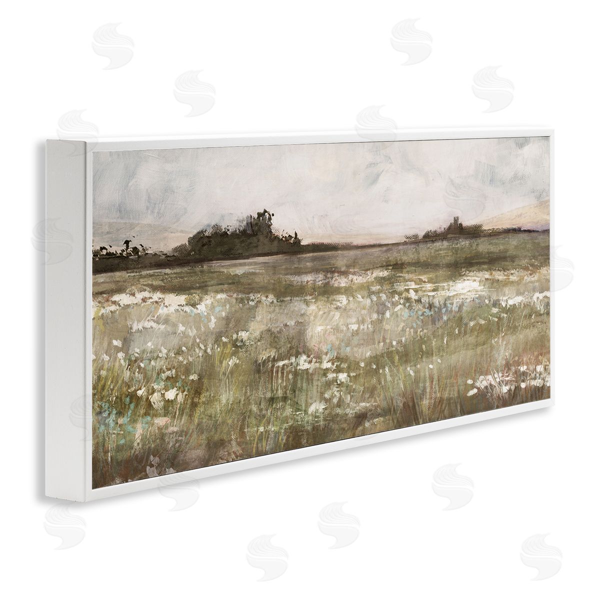 Rural Country Meadow White Frame Print Wall Art, Home Decor by Nina Blue