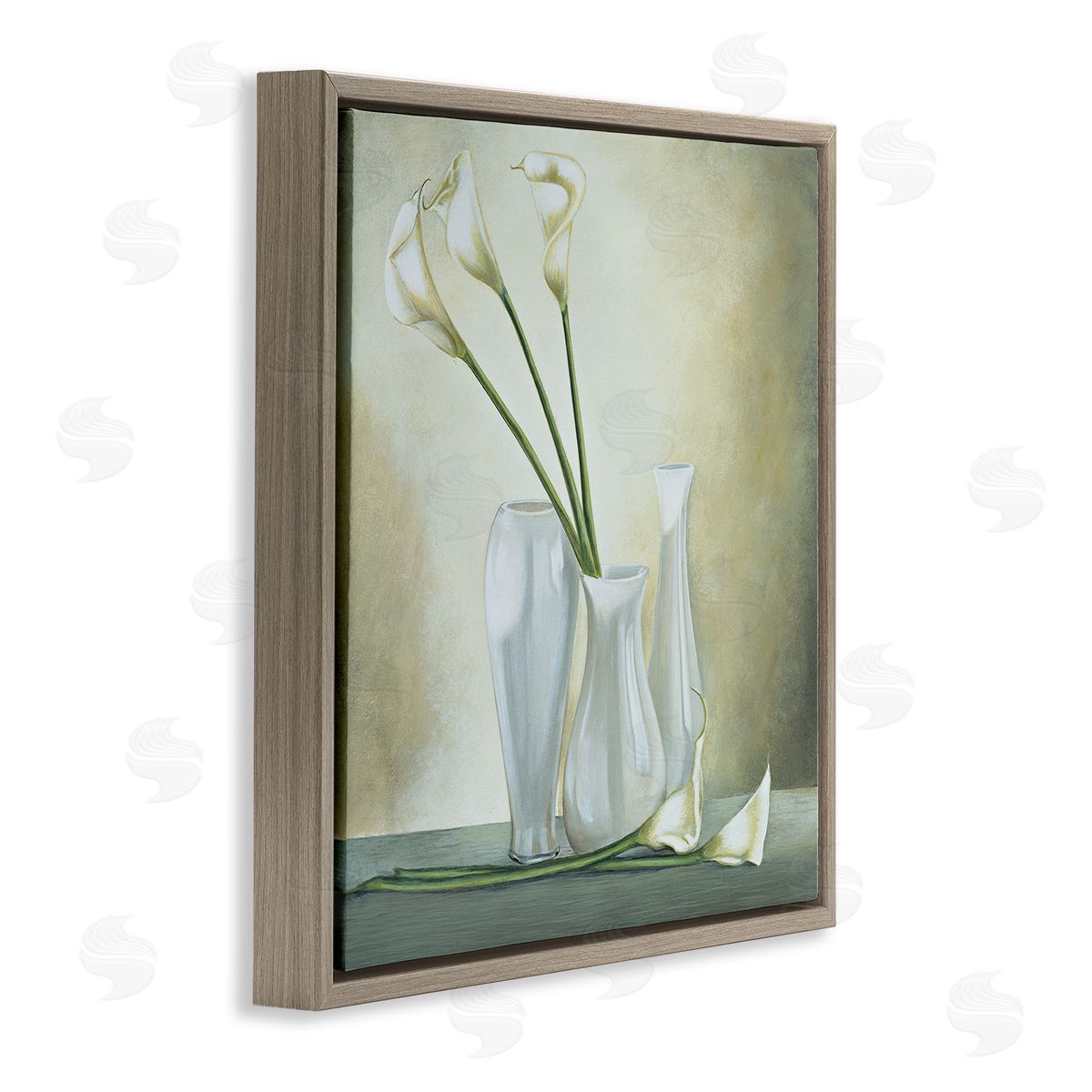 Lisa Corradini Calla Lilies Vase Painting Brown Floating Frame Canvas Wall Art Print