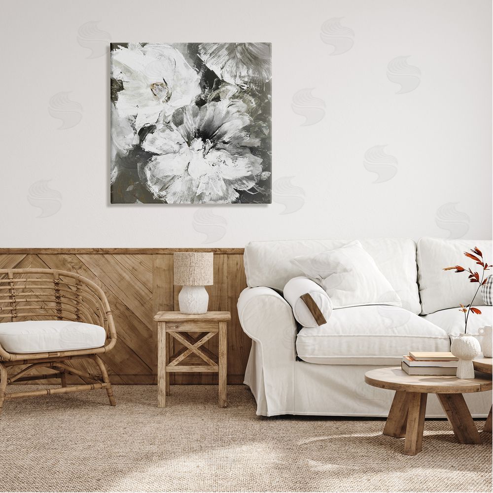 Design Fabrikken Abstract White & Grey Flowers Canvas Wall Art in Room