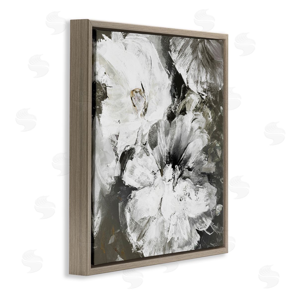 Design Fabrikken Abstract White & Grey Flowers Brown Floating Frame Canvas Wall Art Print