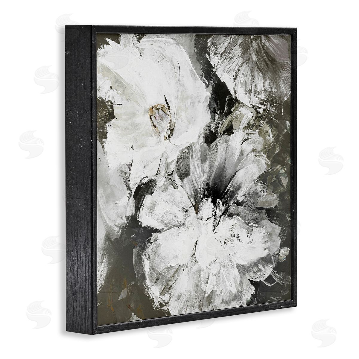 Design Fabrikken Abstract White & Grey Flowers Black Framed Glicee Wall Art Print