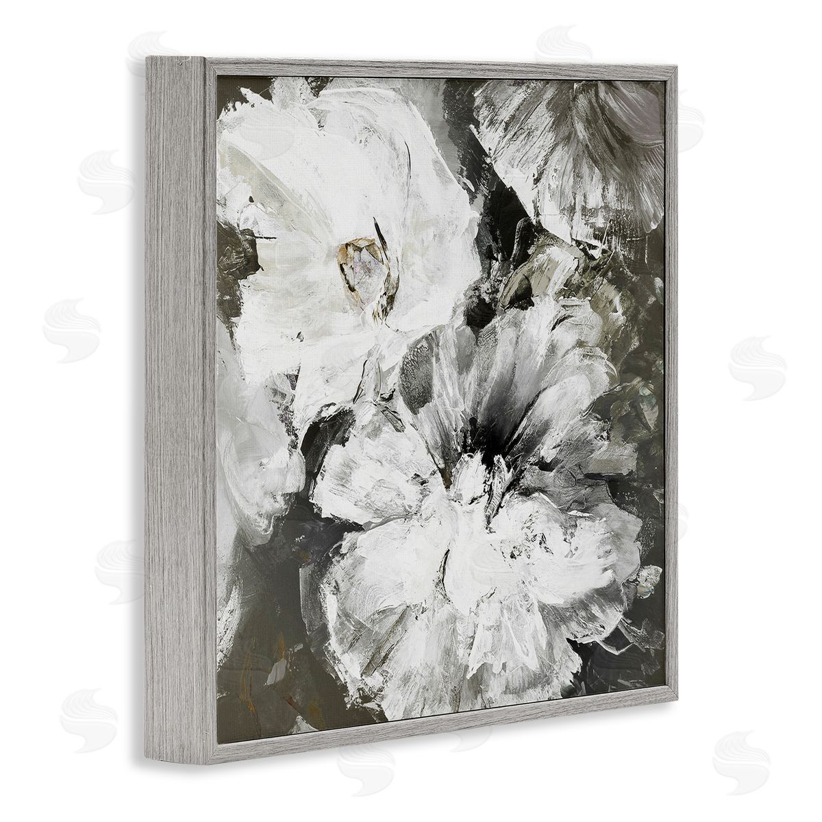 Design Fabrikken Abstract White & Grey Flowers Gray Framed Glicee Wall Art Print