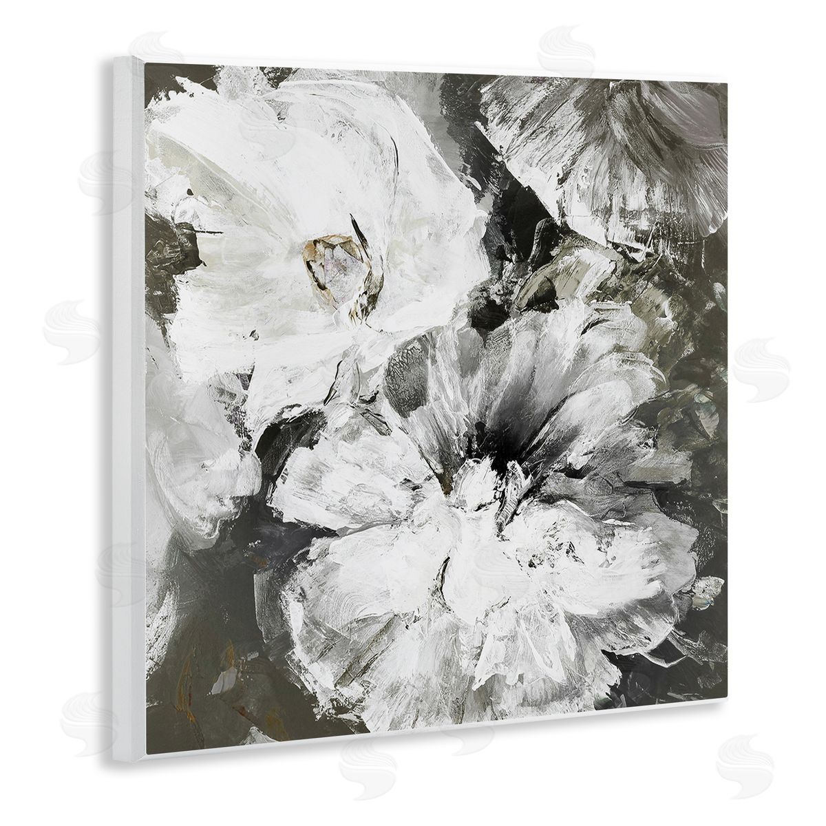 Design Fabrikken Abstract White & Grey Flowers Wooden Wall Plaque Art Print