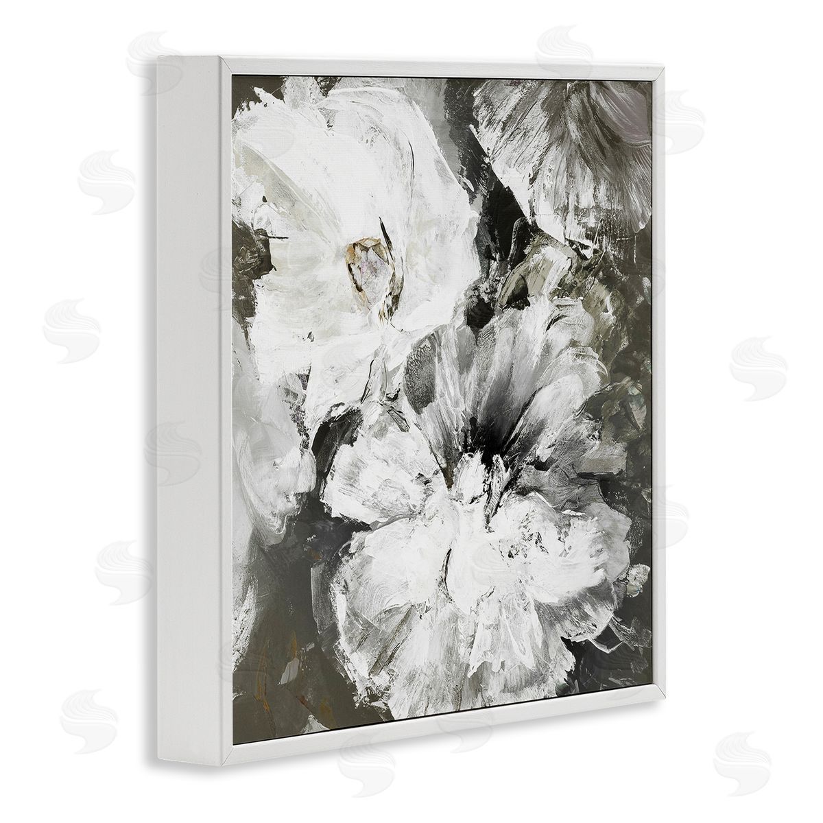 Design Fabrikken Abstract White & Grey Flowers White Framed Glicee Wall Art Print