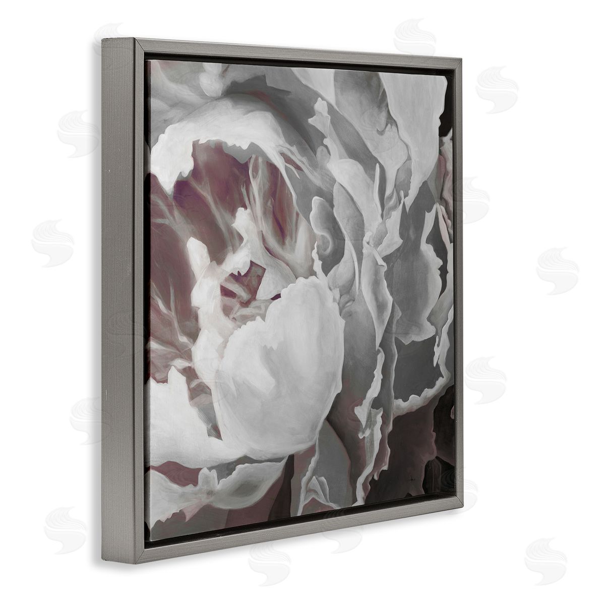 KC Haxton Close Up Peony Blossom Gray Floating Frame Canvas Wall Art Print