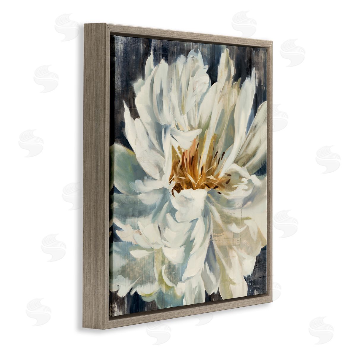 Liz Jardine White Flower Blossom Brown Floating Frame Canvas Wall Art Print
