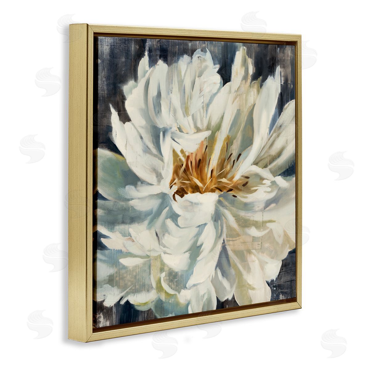 Liz Jardine White Flower Blossom Gold Floating Frame Canvas Wall Art Print