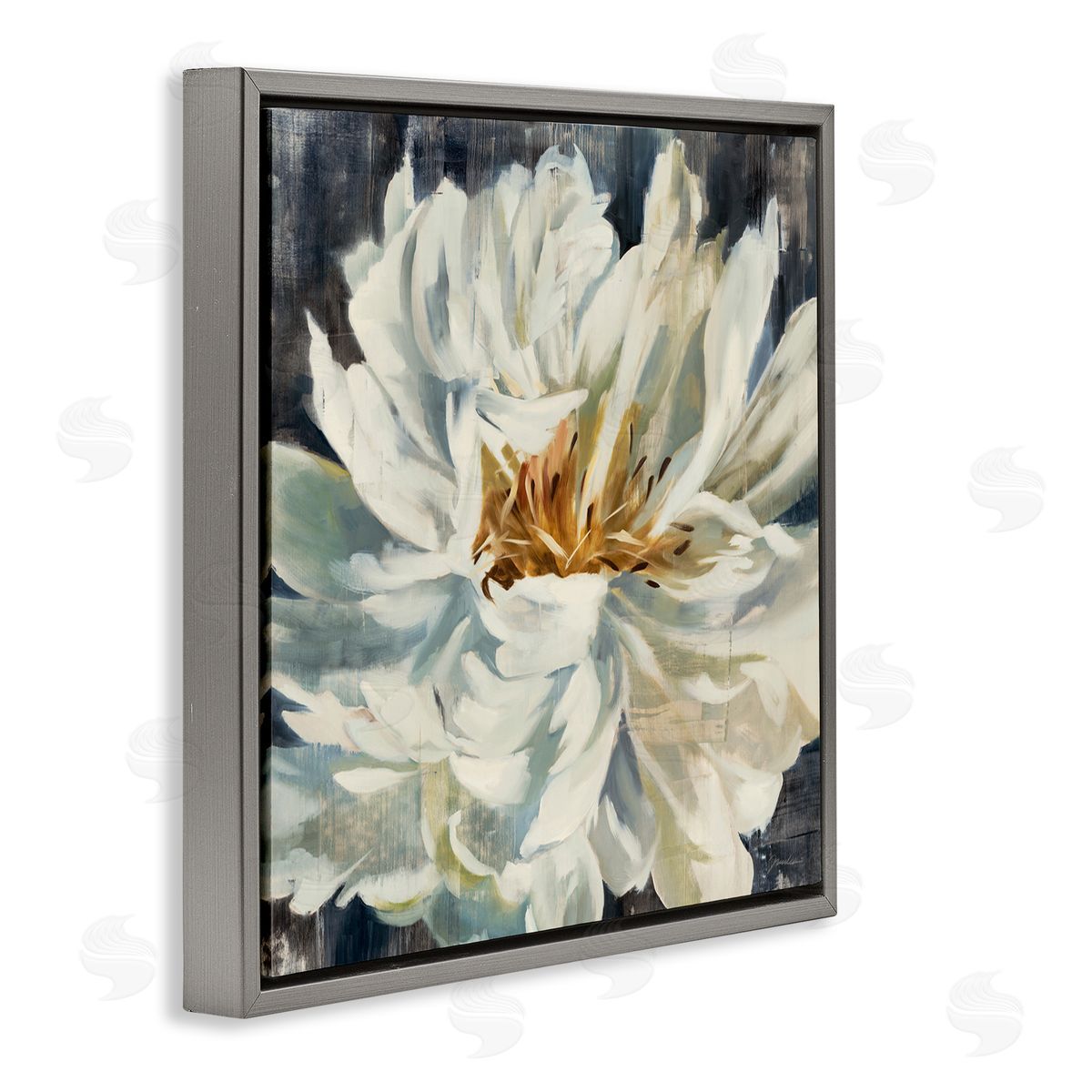 Liz Jardine White Flower Blossom Gray Floating Frame Canvas Wall Art Print