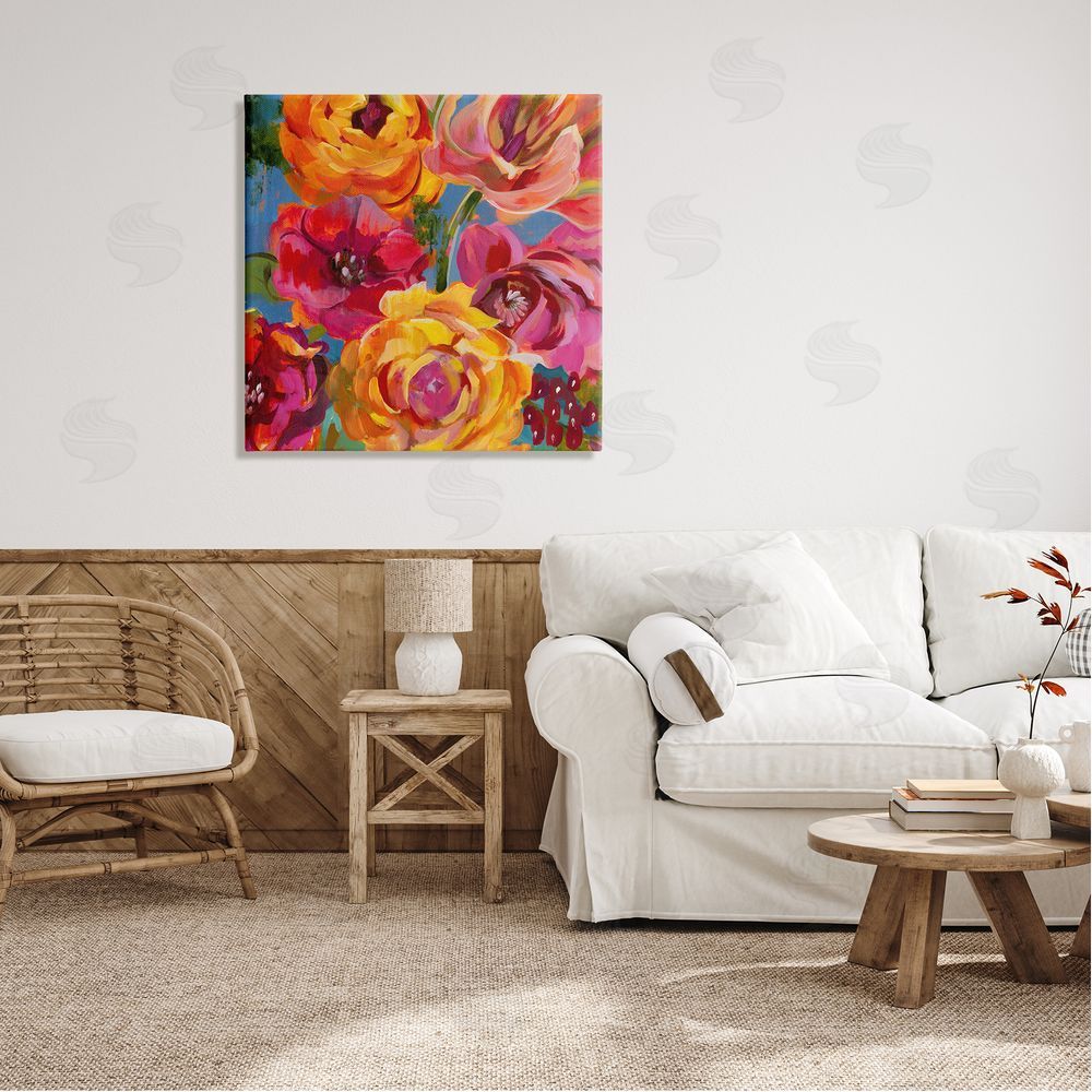 Liz Jardine Pink & Yellow Florals Canvas Wall Art in Room