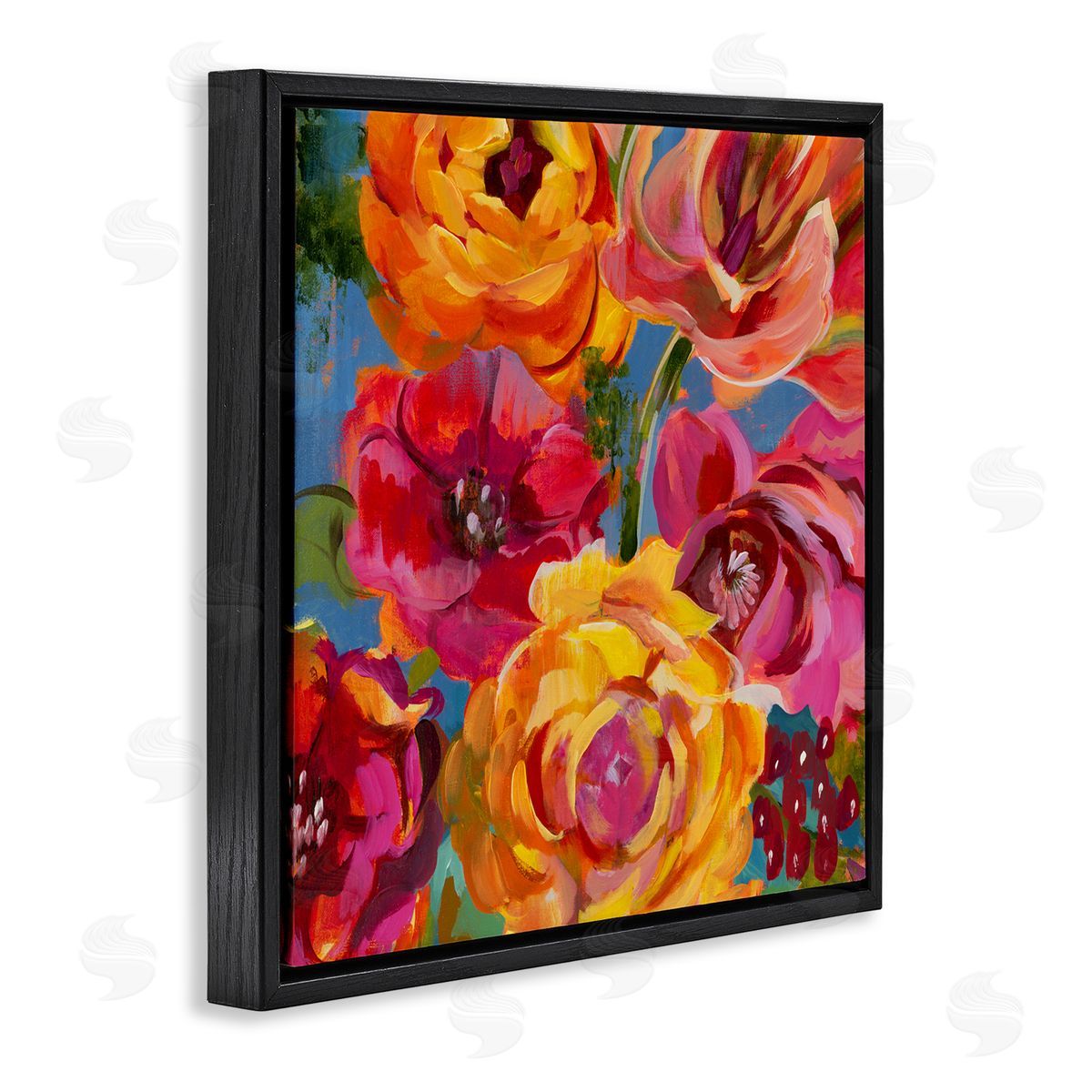 Liz Jardine Pink & Yellow Florals Black Floating Frame Canvas Wall Art Print