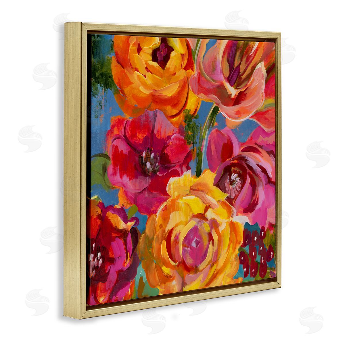 Liz Jardine Pink & Yellow Florals Gold Floating Frame Canvas Wall Art Print