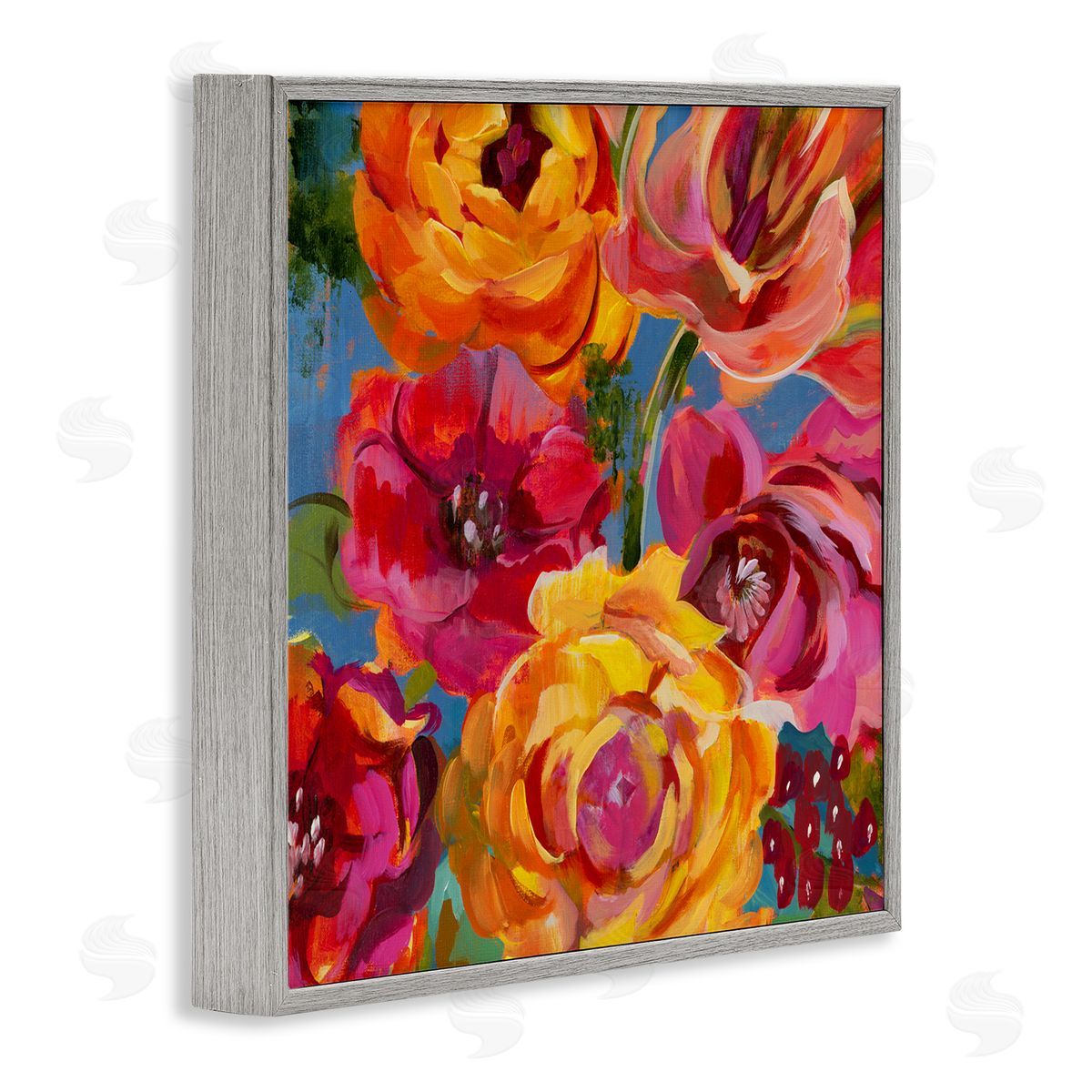 Liz Jardine Pink & Yellow Florals Gray Framed Glicee Wall Art Print