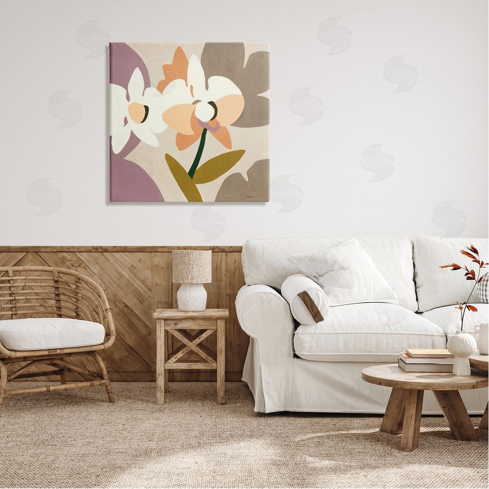 Liz Jardine Contemporary Beige Orchids Canvas Wall Art in Room