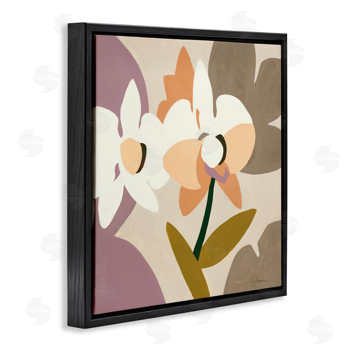 Liz Jardine Contemporary Beige Orchids Black Floating Frame Canvas Wall Art Print