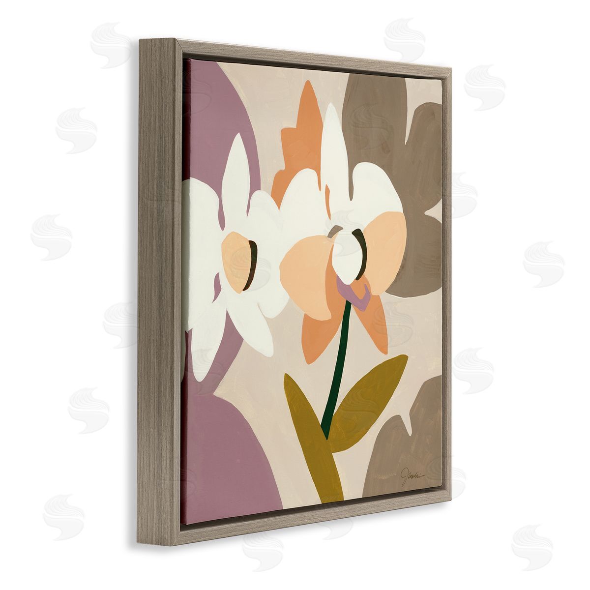 Liz Jardine Contemporary Beige Orchids Brown Floating Frame Canvas Wall Art Print