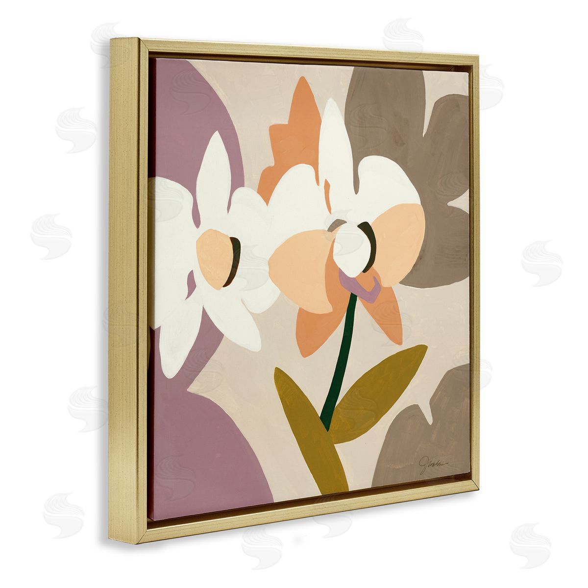 Liz Jardine Contemporary Beige Orchids Gold Floating Frame Canvas Wall Art Print