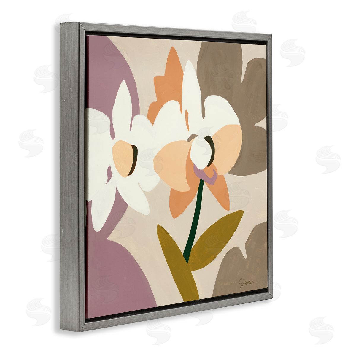 Liz Jardine Contemporary Beige Orchids Gray Floating Frame Canvas Wall Art Print
