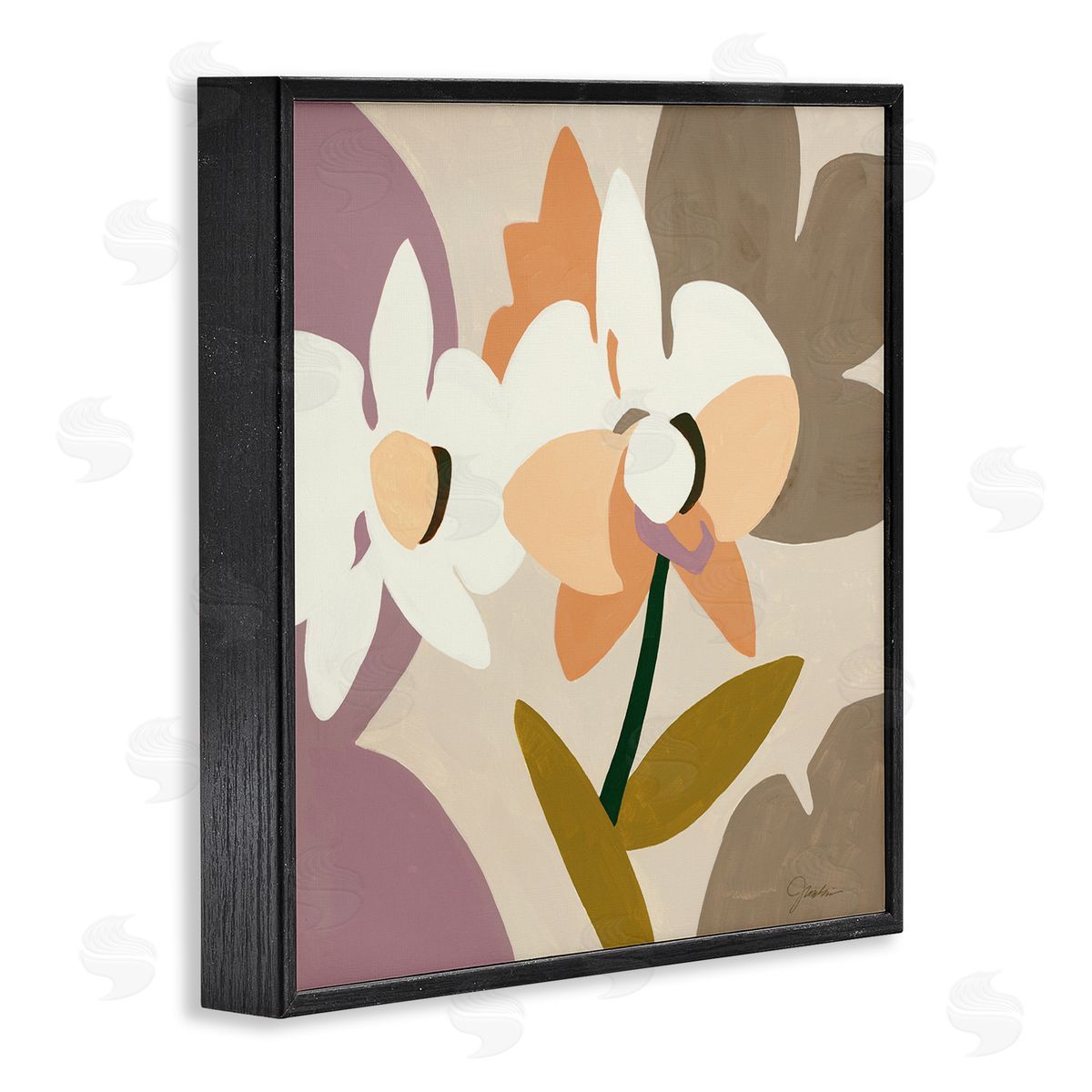 Liz Jardine Contemporary Beige Orchids Black Framed Glicee Wall Art Print