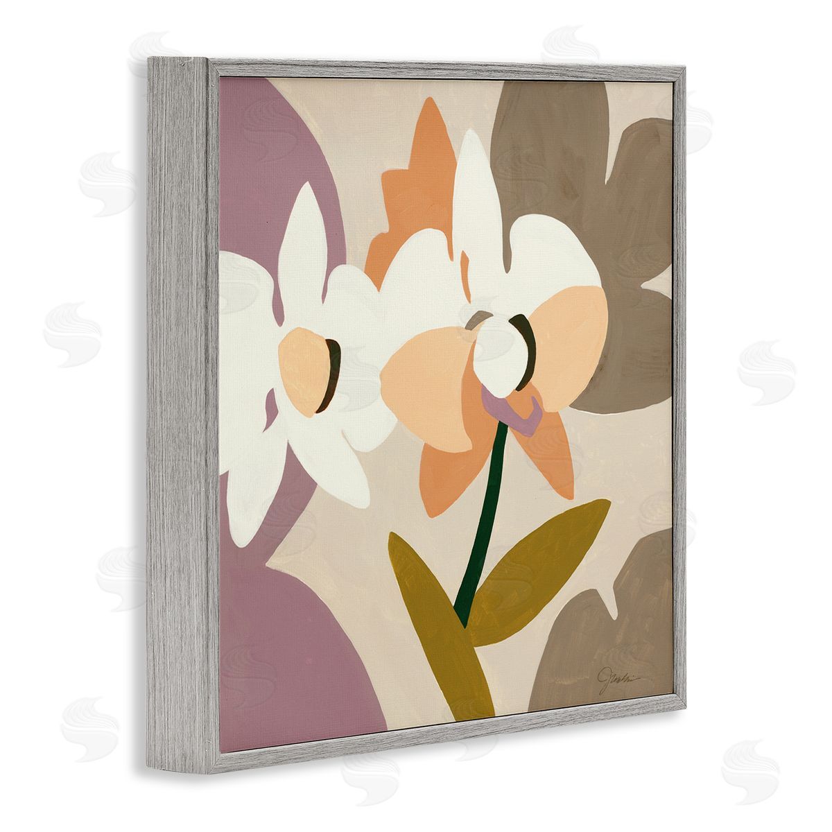 Liz Jardine Contemporary Beige Orchids Gray Framed Glicee Wall Art Print
