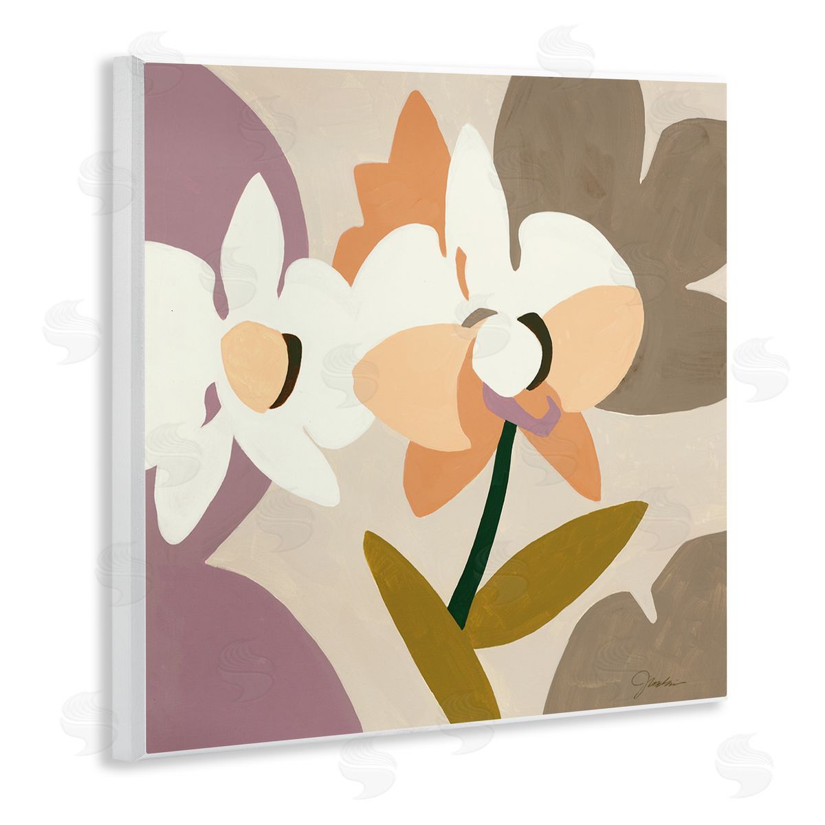 Liz Jardine Contemporary Beige Orchids Wooden Wall Plaque Art Print