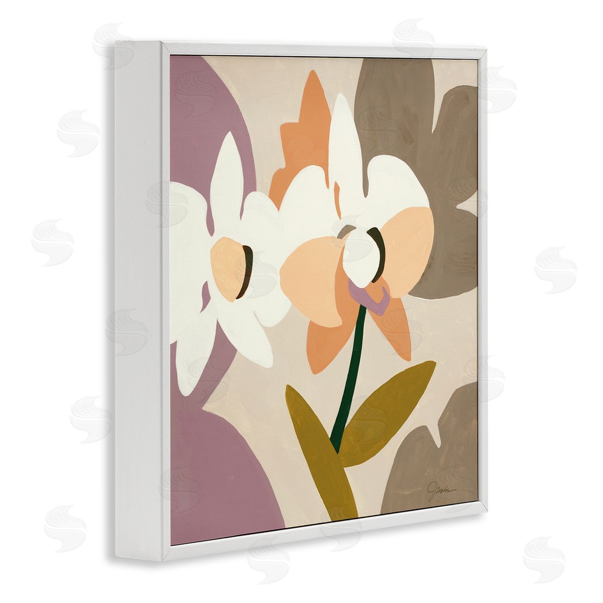Liz Jardine Contemporary Beige Orchids White Framed Glicee Wall Art Print