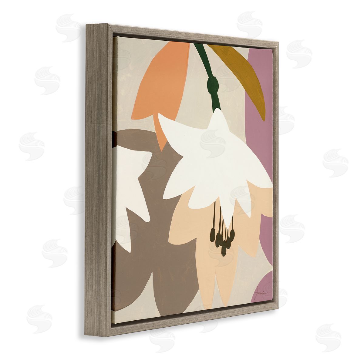 Liz Jardine Modern Pastel Tulips Brown Floating Frame Canvas Wall Art Print
