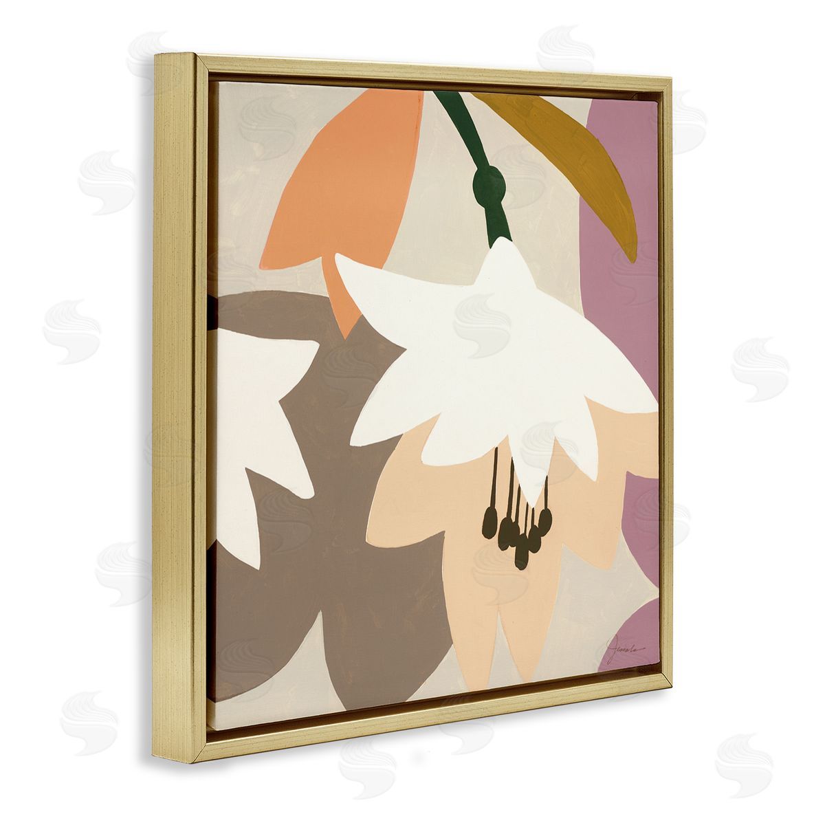 Liz Jardine Modern Pastel Tulips Gold Floating Frame Canvas Wall Art Print