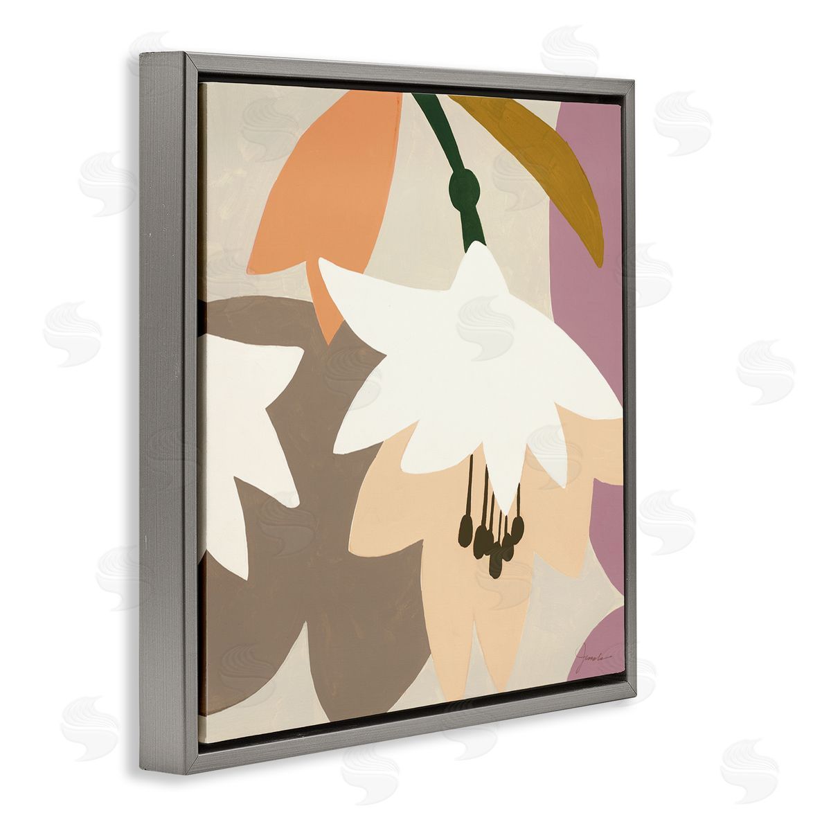 Liz Jardine Modern Pastel Tulips Gray Floating Frame Canvas Wall Art Print