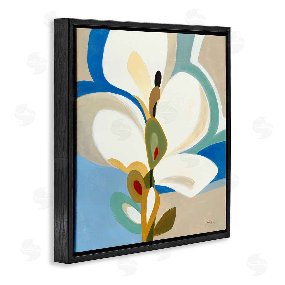 Liz Jardine White & Blue Orchid Black Floating Frame Canvas Wall Art Print
