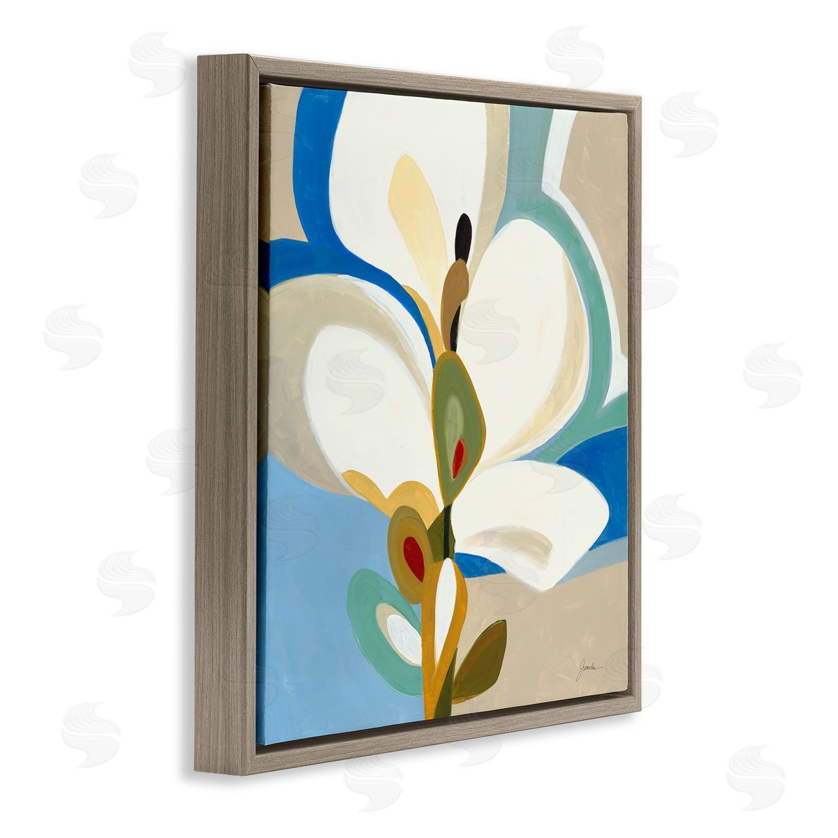 Liz Jardine White & Blue Orchid Brown Floating Frame Canvas Wall Art Print