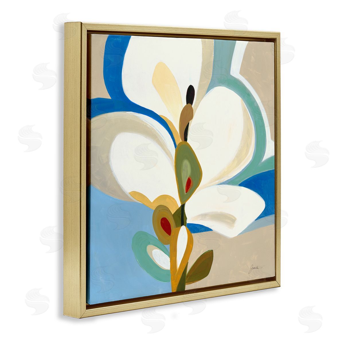Liz Jardine White & Blue Orchid Gold Floating Frame Canvas Wall Art Print