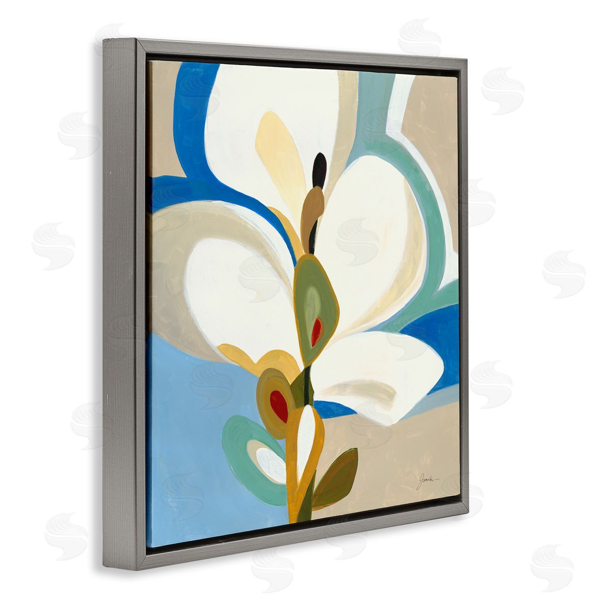 Liz Jardine White & Blue Orchid Gray Floating Frame Canvas Wall Art Print