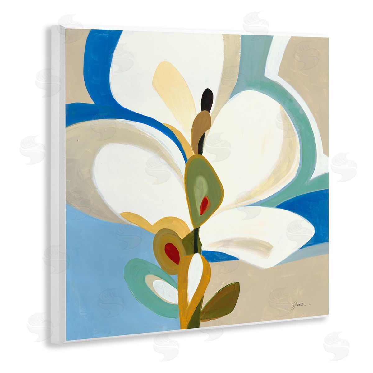 Liz Jardine White & Blue Orchid Wooden Wall Plaque Art Print