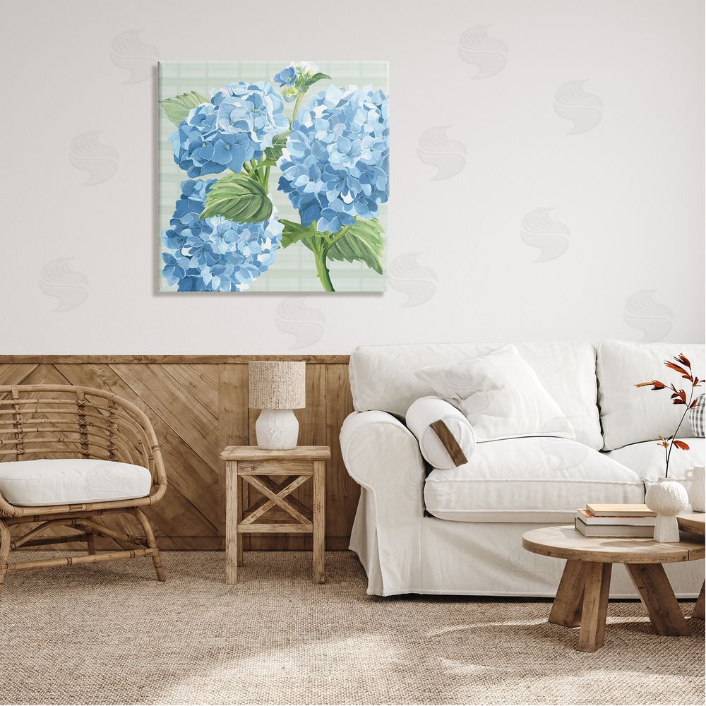 Erica Christopher Blue Hydrangea Blossoms Canvas Wall Art in Room