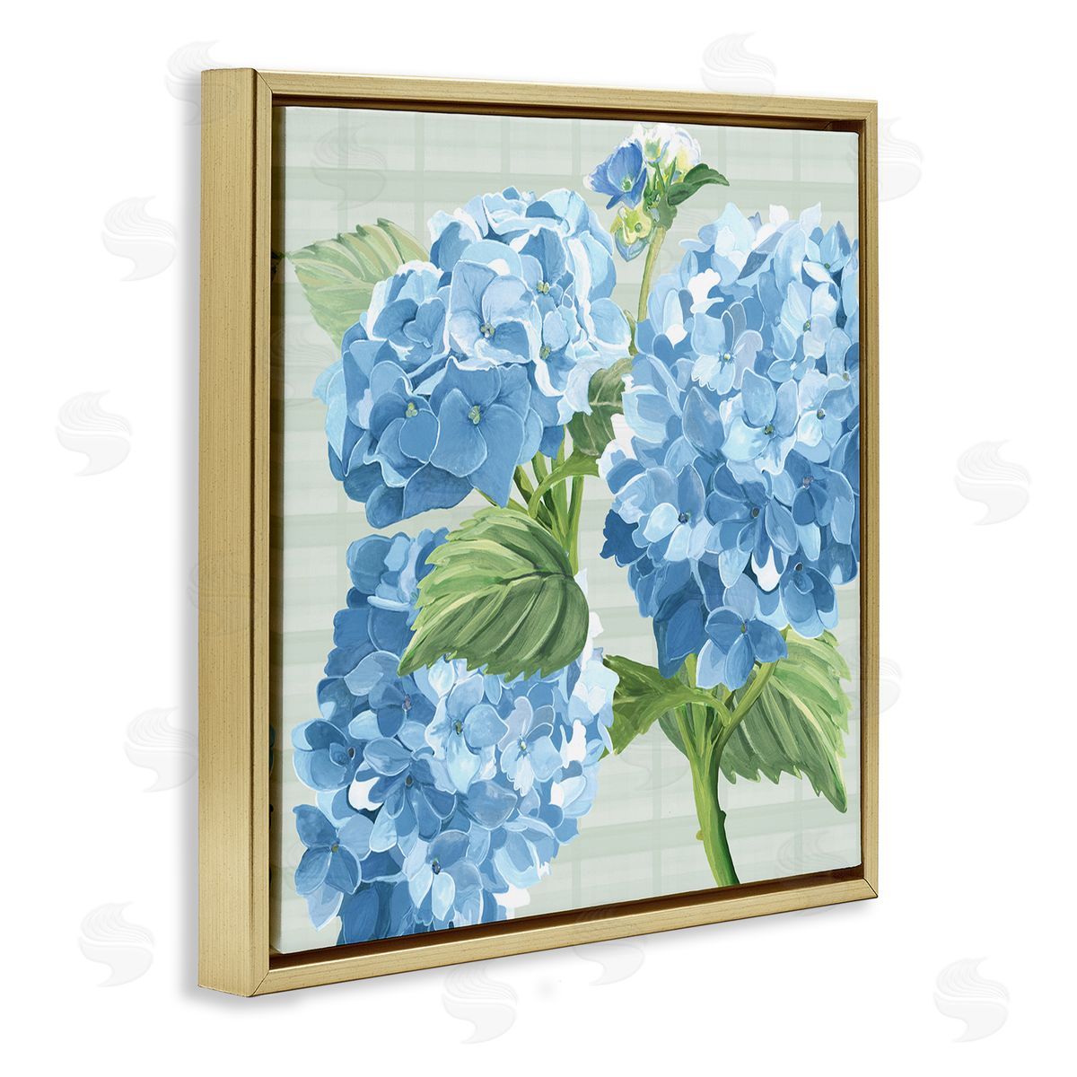 Erica Christopher Blue Hydrangea Blossoms Gold Floating Frame Canvas Wall Art Print