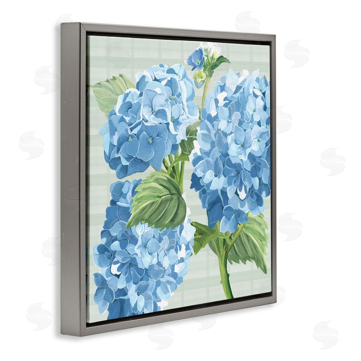 Erica Christopher Blue Hydrangea Blossoms Gray Floating Frame Canvas Wall Art Print