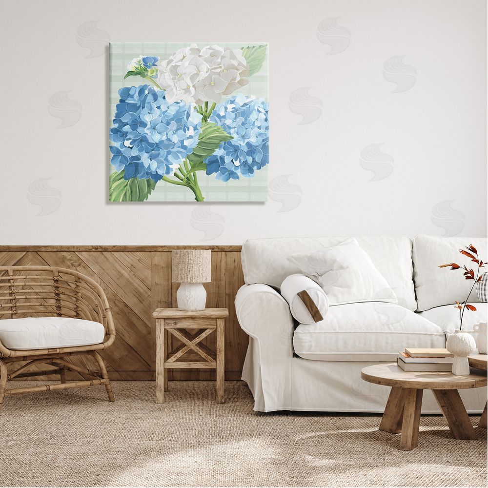 Erica Christopher Hydrangeas on Plaid Canvas Wall Art in Room