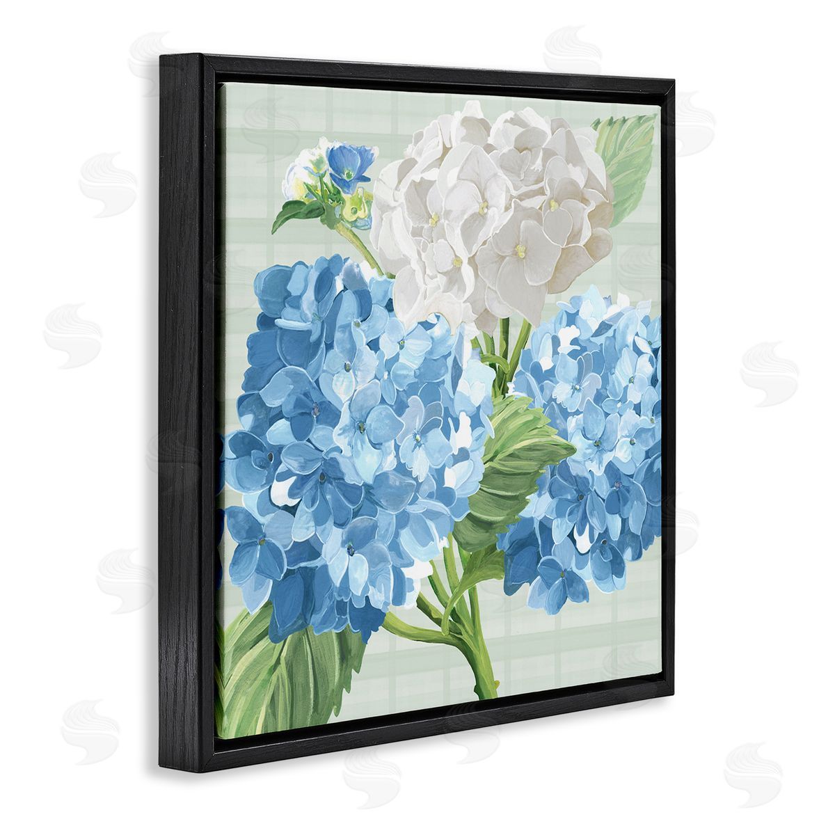 Erica Christopher Hydrangeas on Plaid Black Floating Frame Canvas Wall Art Print