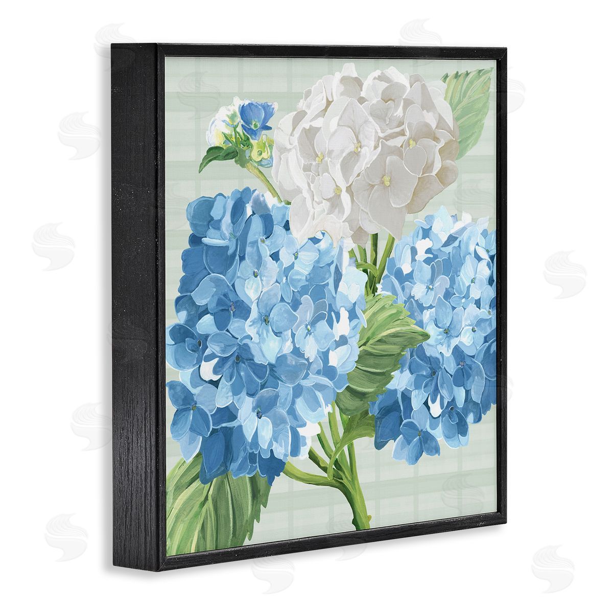 Erica Christopher Hydrangeas on Plaid Black Framed Glicee Wall Art Print
