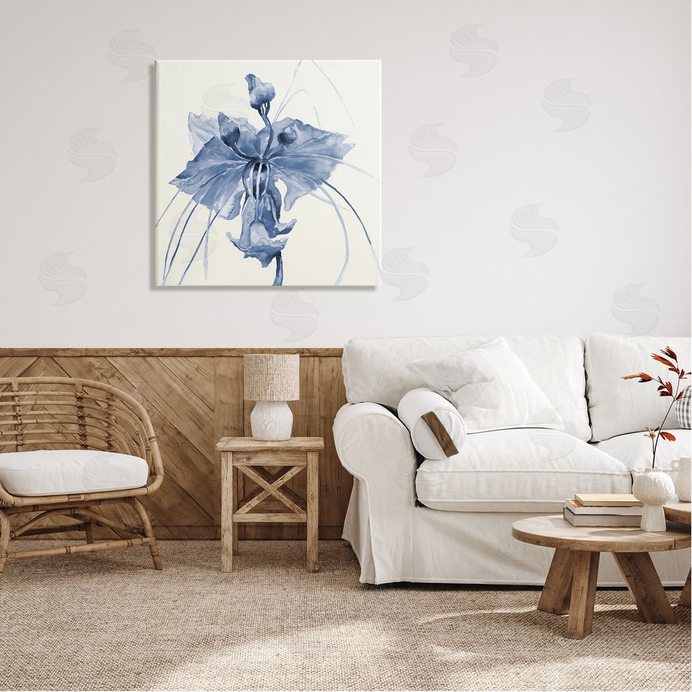 Liz Jardine Blue Abstract Orchid Canvas Wall Art in Room