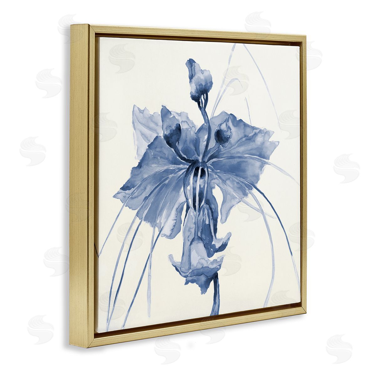 Liz Jardine Blue Abstract Orchid Gold Floating Frame Canvas Wall Art Print