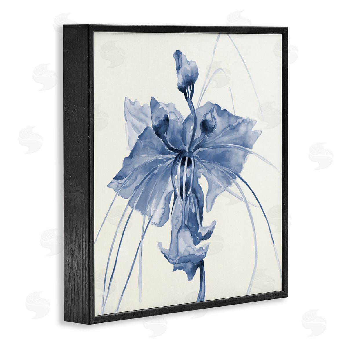Liz Jardine Blue Abstract Orchid Black Framed Glicee Wall Art Print