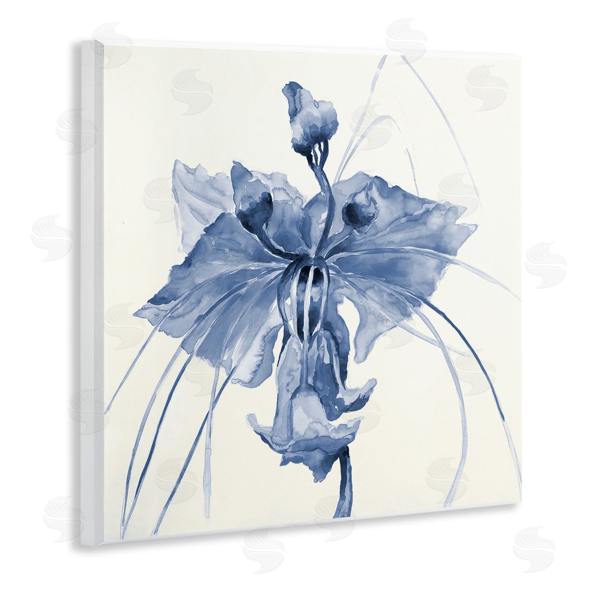 Liz Jardine Blue Abstract Orchid Wooden Wall Plaque Art Print