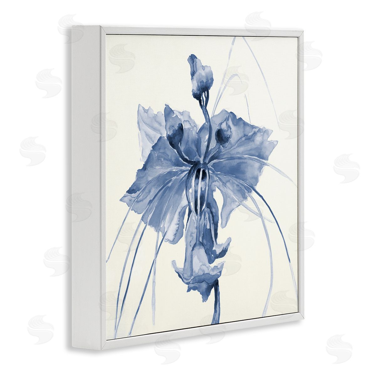 Liz Jardine Blue Abstract Orchid White Framed Glicee Wall Art Print