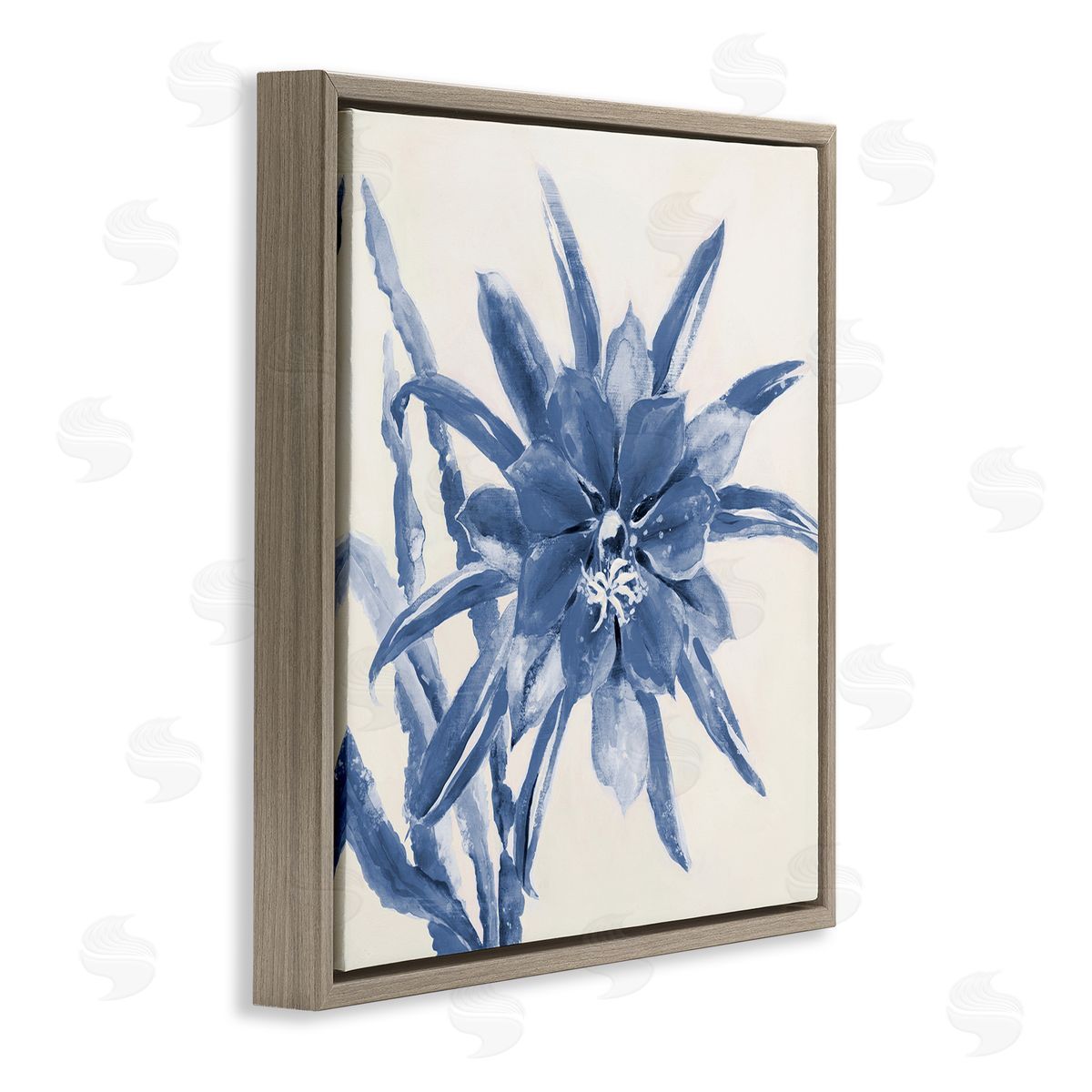 Liz Jardine Blue & White Flower Brown Floating Frame Canvas Wall Art Print