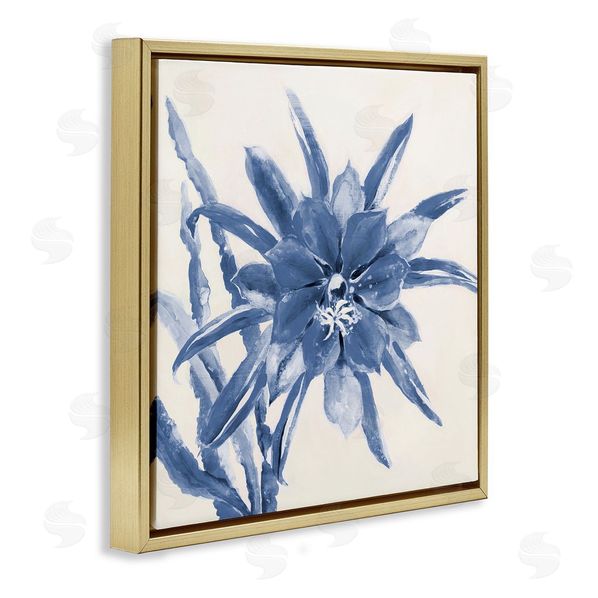Liz Jardine Blue & White Flower Gold Floating Frame Canvas Wall Art Print
