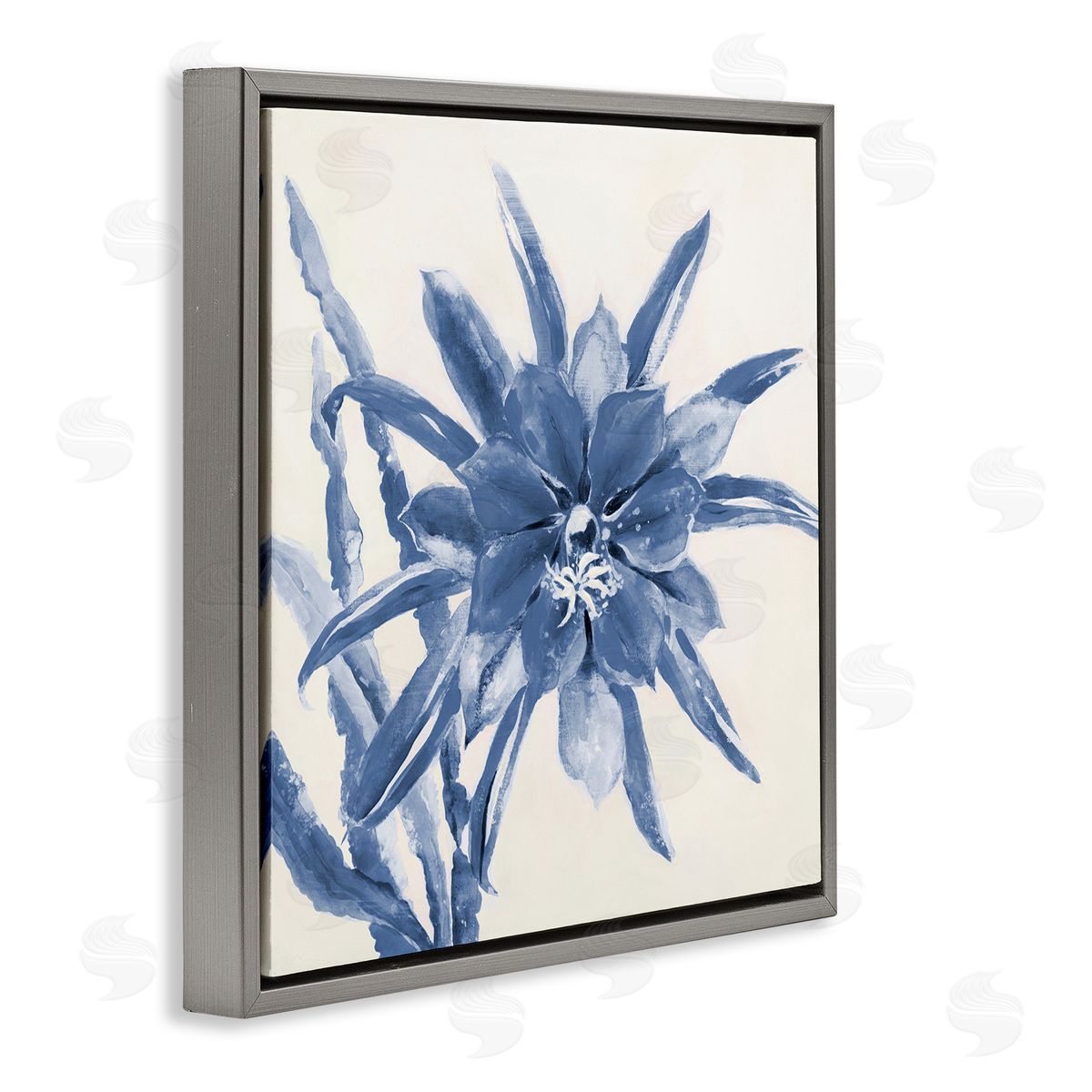 Liz Jardine Blue & White Flower Gray Floating Frame Canvas Wall Art Print