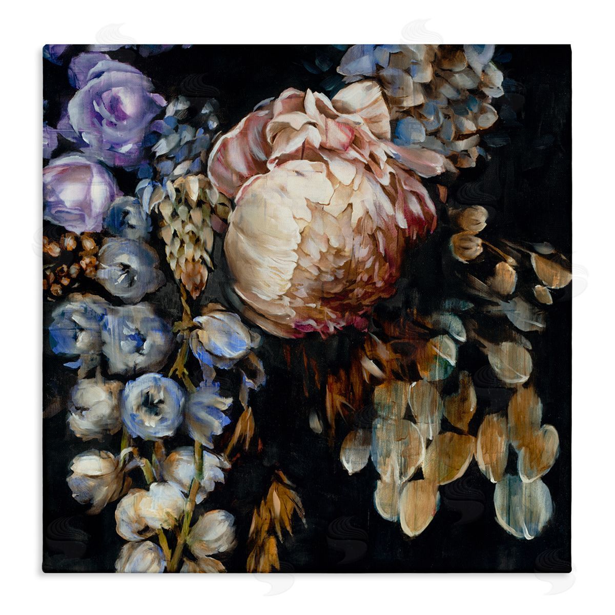 Liz Jardine Vintage Peonies on Black Stretched Canvas Wall Art Print