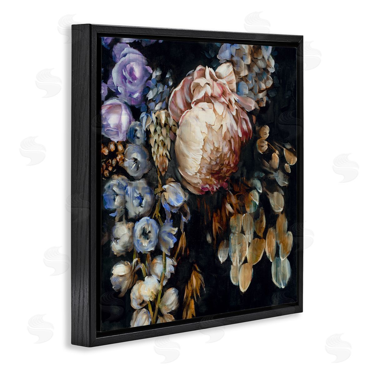 Liz Jardine Vintage Peonies on Black Black Floating Frame Canvas Wall Art Print