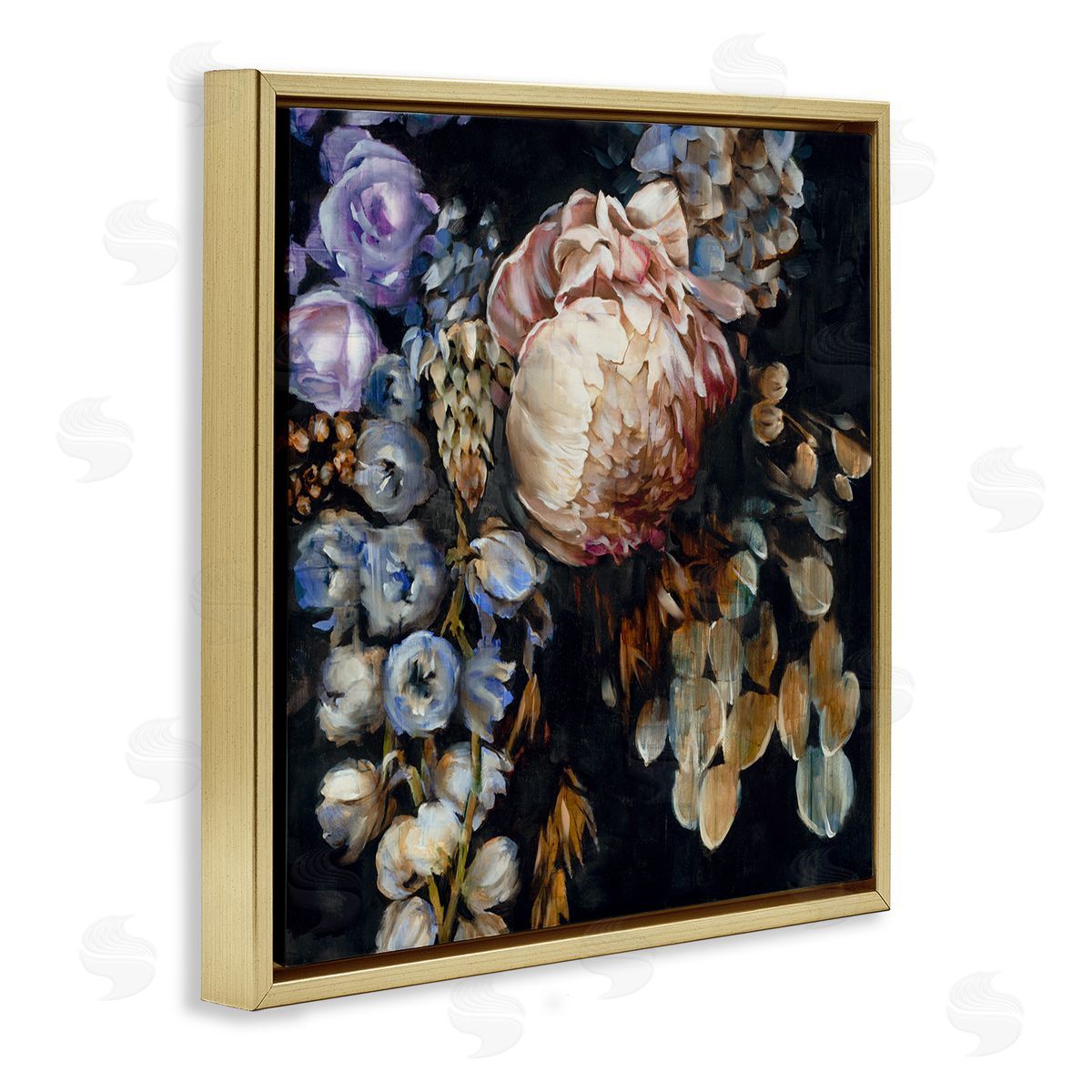 Liz Jardine Vintage Peonies on Black Gold Floating Frame Canvas Wall Art Print